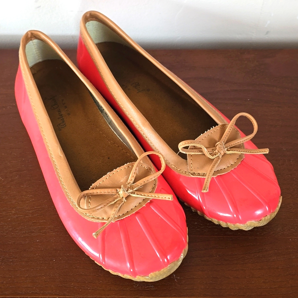 Western Chief Pink Flats with Rounded Toe and Tan Bow